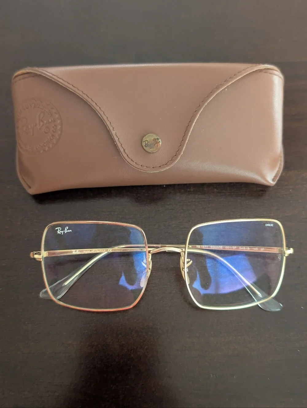 Ray-Ban Women's Gold Square Frame Blue-Reflective Lenses